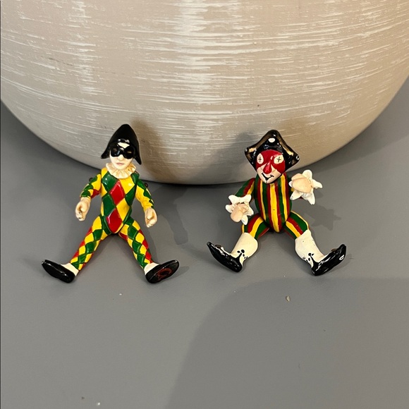 Vintage Other - Vintage Harlequin Miniature Figurines in Red, Green, Yellow, Black Movable